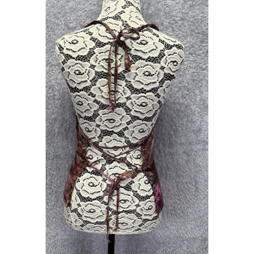 Vtg Rampage Womens S Paisley Halter Top Purple Gold Lace Open Back Y2K Coquette - Picture 4 of 11